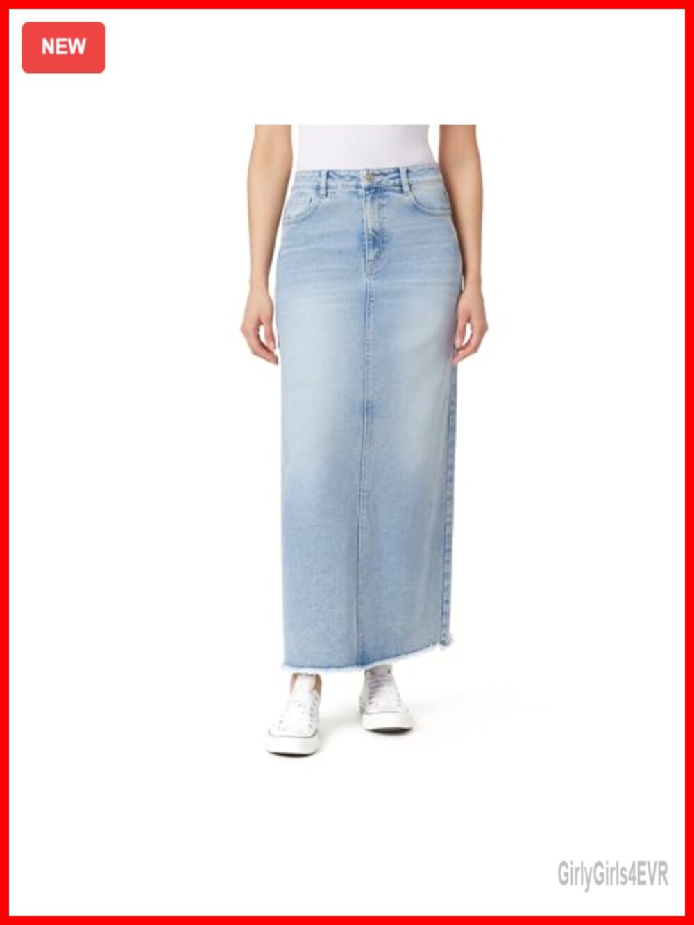 Maxi Denim Skirt Insta Stretch Frayed Edge 5-Pocket